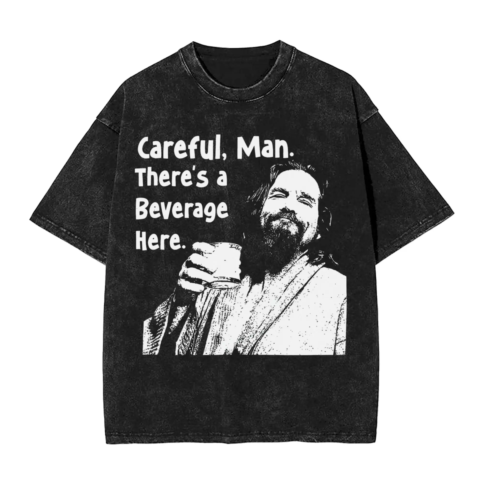Men Careful Man There's a Beverage Here T-Shirt The Big Lebowski Clothing Summer Y2K Casual Short Sleeve O Neck Harajuku Tshirt