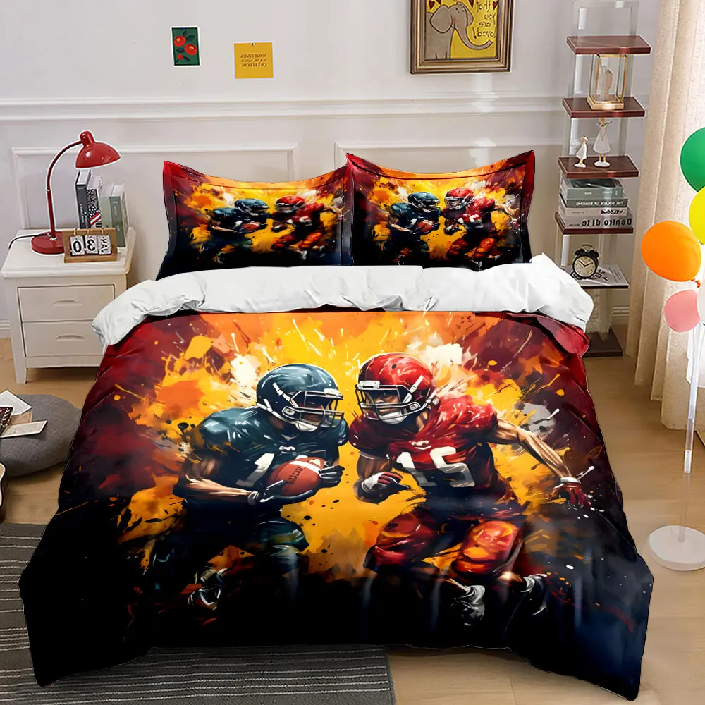 Intense football competition scene Printed Duvet Cover Set1 Duvet Cover+2 PillowcaseMulti Size Bedroom Bedding Decor