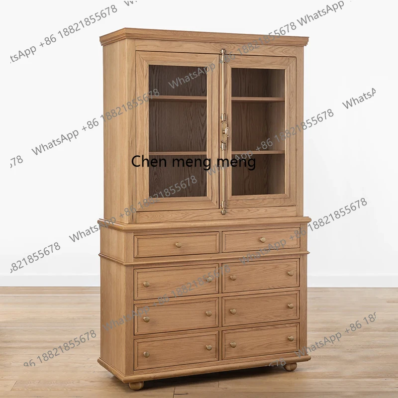 French solid wood dining side with glass door wine cabinet American living room wall rack household high cabinet