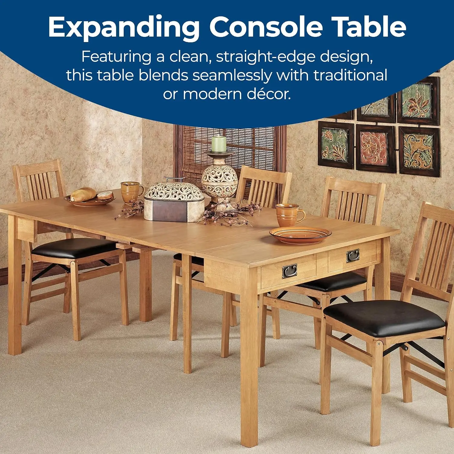 Traditional Solid Wood Expanding Dining Table with Veneer Top & Hidden Supportive Extra Leg, Oak Frame, Customized