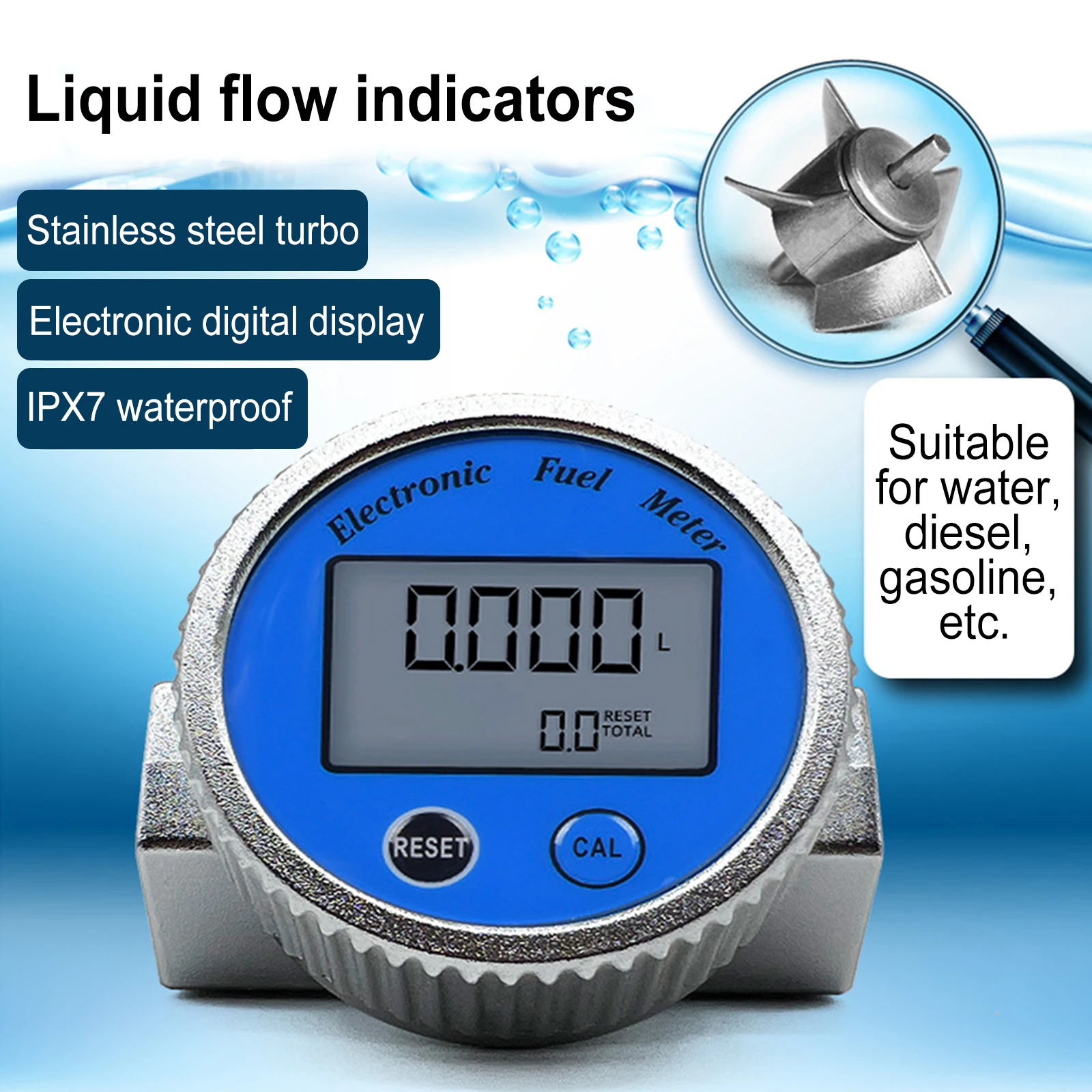 Turbine Flowmeter Digital Display Electronic Flow Meter Water Liquid Meter for Gasoline Methanol Kerosene DN 20MM 25MM