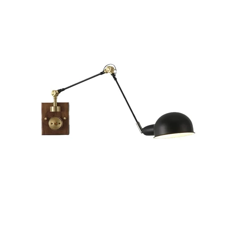 

Nordic, vintage, wall lamp, industrial, wabi-sabi, with switch, long arm, solid wood, brass