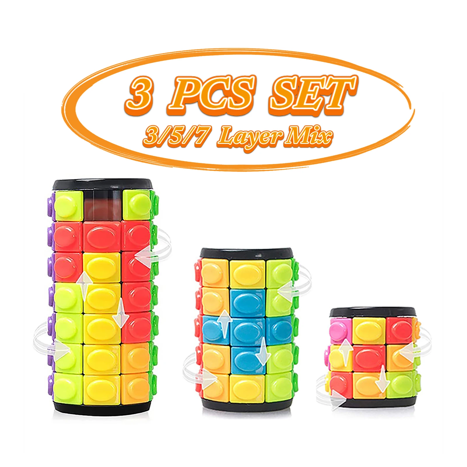 

Набор из 3 предметов, вращающаяся слайд-головоломка, цилиндр Танграм, куб, 3/5/7 слоев, игрушка-непоседа, головоломка, антистресс, развивающая игра для детей и взрослых