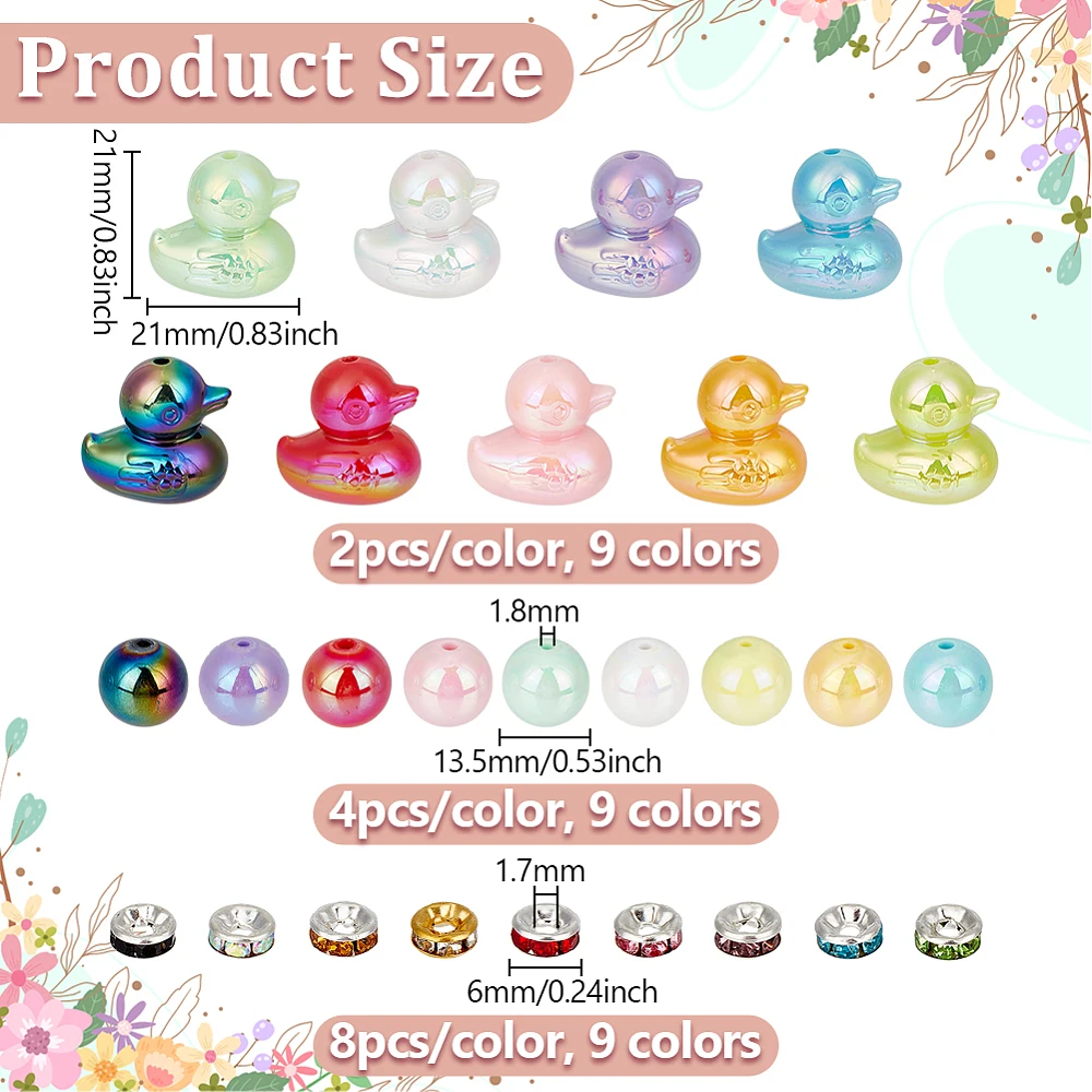 126pcs 9 Colors Resin Focal Beads Kit Colorful Duck Beads Animal Focal Bead for Beadable Pens DIY Jewelry Making Earrings
