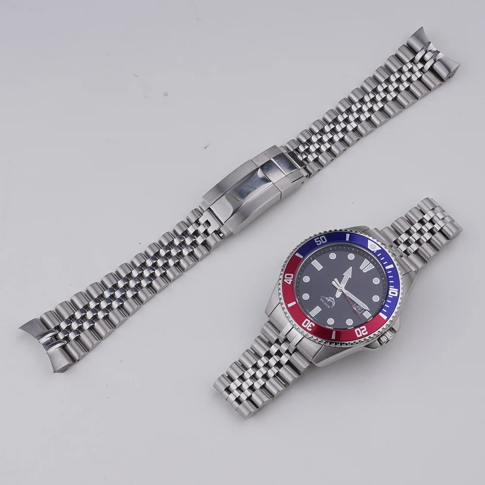 Carlywet 22mm Jubilee Watch Band For Casio MDV-106 MDV-106A MDV-106B MDV106G MDV107 316L Silver Solid Link End Strap Bracelet