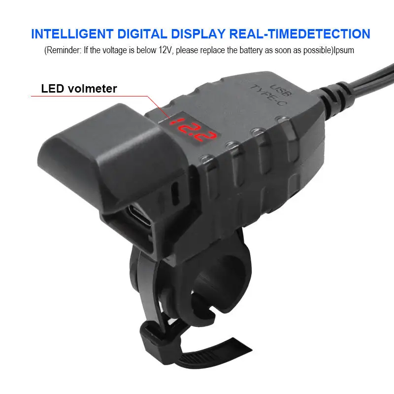 المزدوج USB شحن سريع نوع-C مربع مقاوم للماء شاحن دراجة نارية الفولتميتر محول شحن الهاتف QC3.0 12-24 فولت موتو ملحق #2