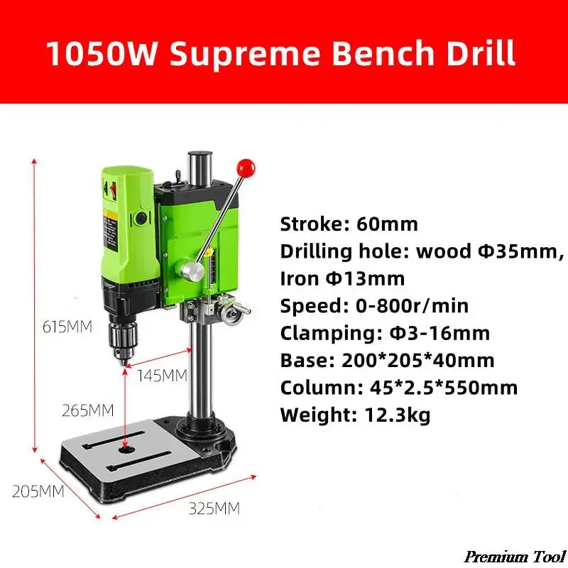 Bench Drill Milling Machine Variable Speed Drilling Chuck and Base 3-16mm DIY Wood Metal Grade Drilling Machine Power Tools