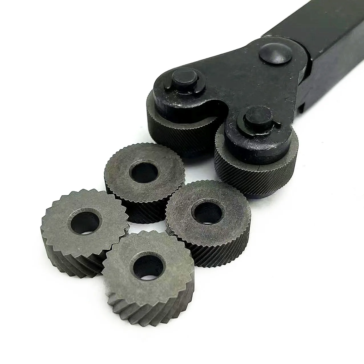 6 buah roda Knurling 0.6mm 1mm 2.0mm, roda Embossing lubang dalam HSS + 1 buah Reticulated Lathe Steel bubut pemegang alat HSS