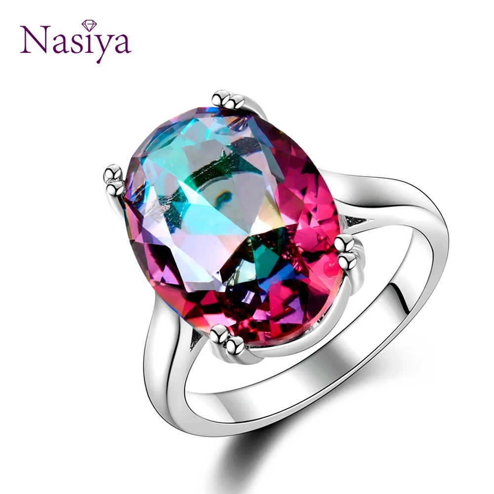 New Fashion White Gold Color Topaz Ring  Silver Color Classic Rings with Natural Gemstone Zircon for Women Fine Jewelry