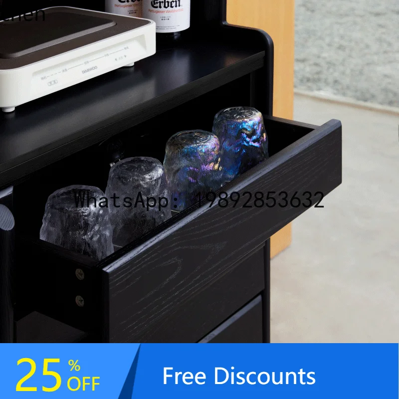 retro kitchen dining side against the wall living room solid wood home glass storage cabinet