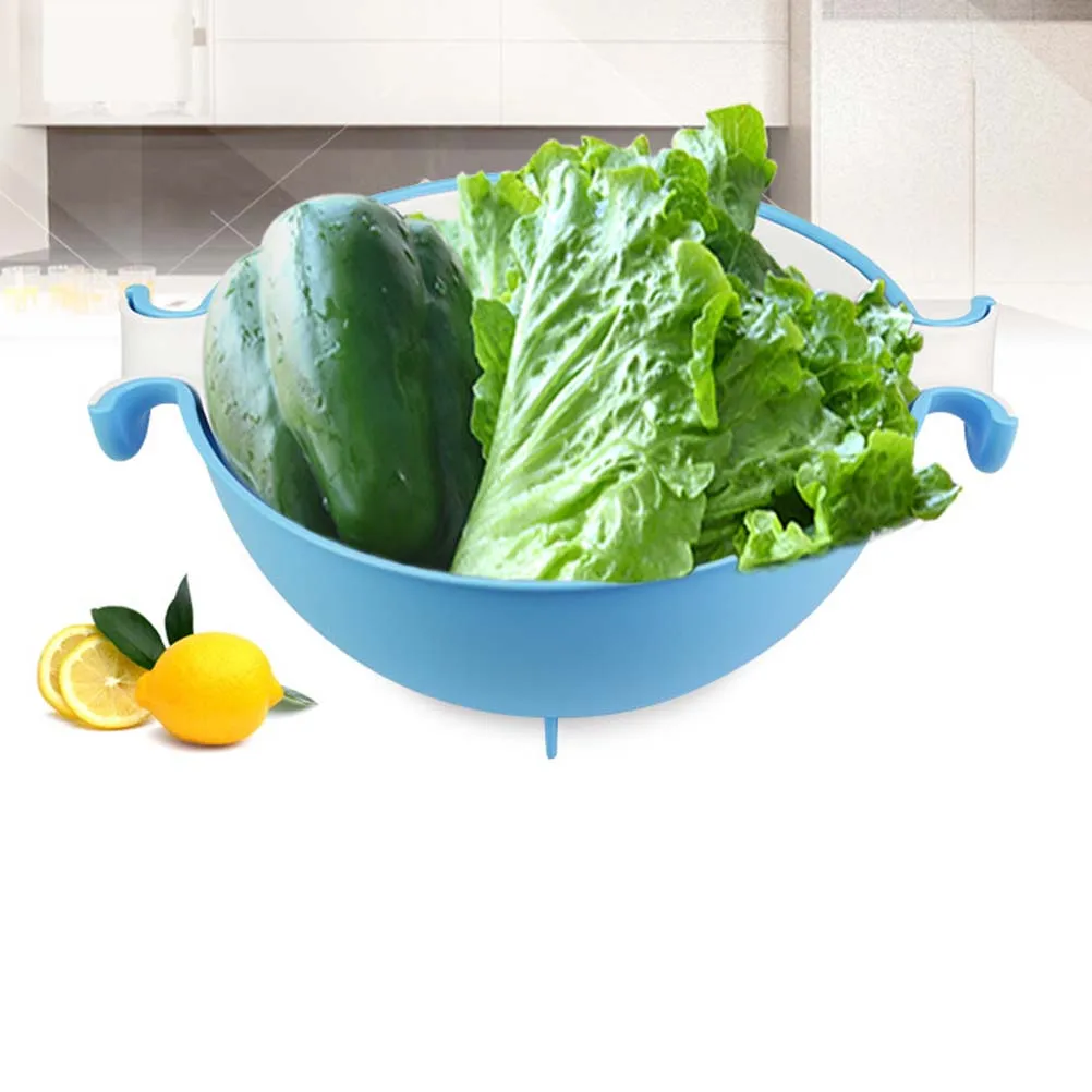 

2-in-1 Large Plastic Kitchen Strainer Colander Basket Sky Blue Washing Bowl Set for Rinsing Fruits Vegetables Salad Leafs