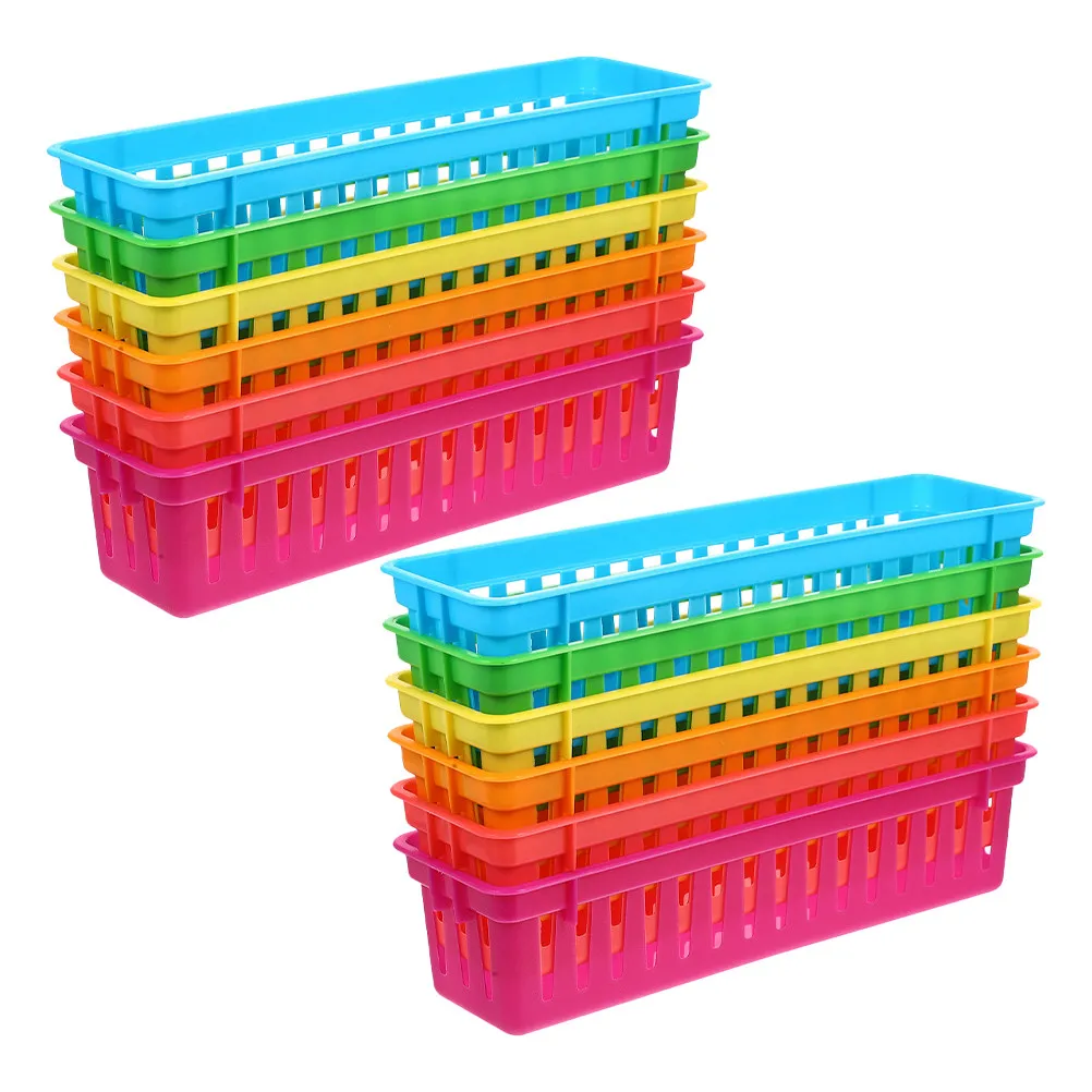 12Pcs Pencil Baskets Colorful Plastic Classroom Storage Organizer for Pencils Crayons Small Supplies Teacher Student Desk