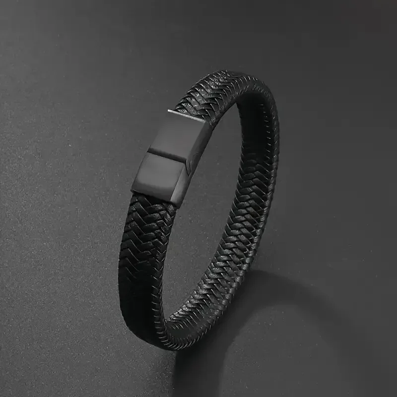 Black Weaving Leather  Classic Magnetic  Wristband Bracelet Mature and Stable Clasps for Men Fashion Simple  Jewelry Gift