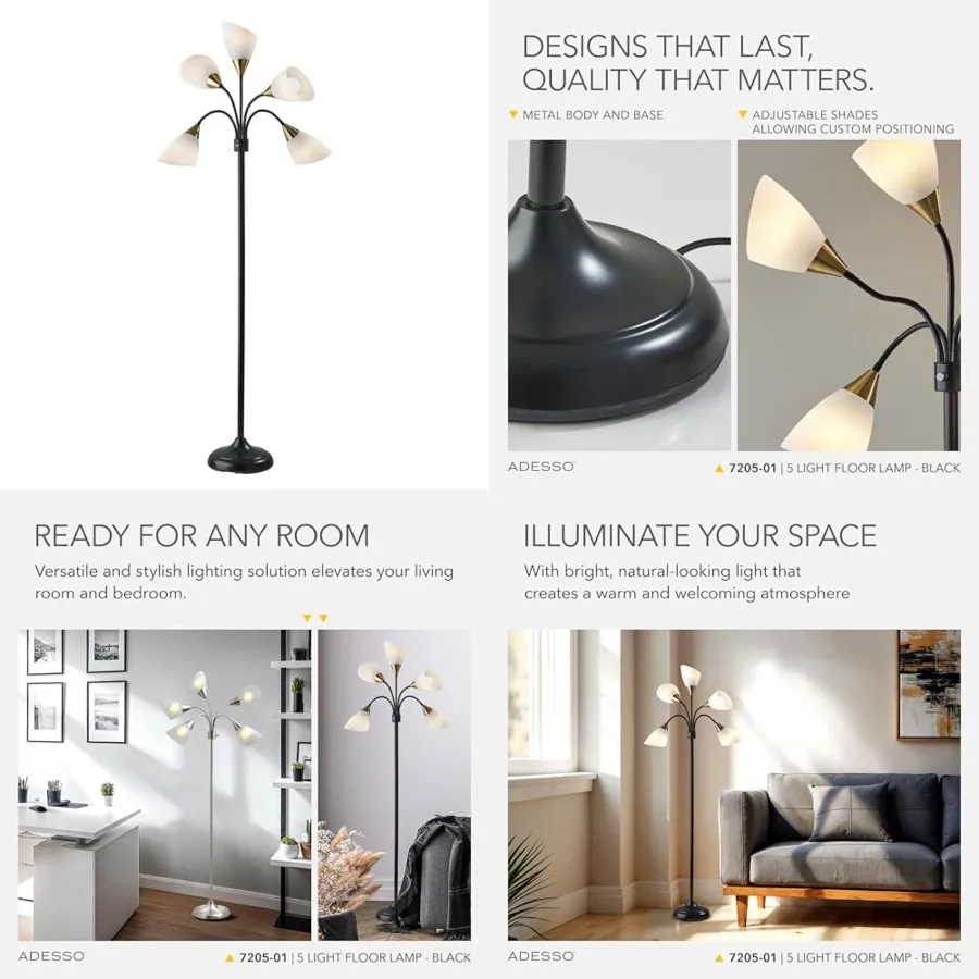 

Floor Lamp with 5 Movable Shades and Adjustable Brightness Perfect Lighting for Bedroom Decor, Beauty and Art Studio