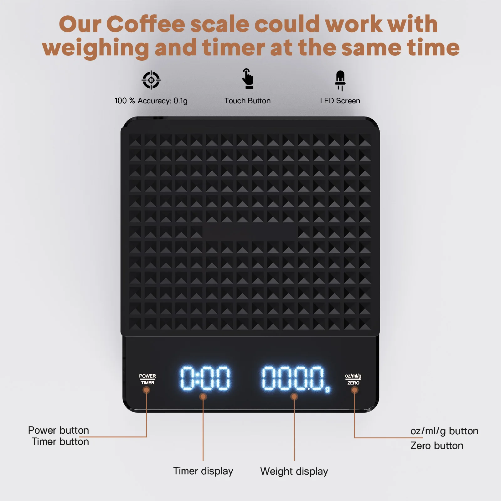 

Scale With Timer 5000G 0.1G High Precision Digital Kitchen Scale For Baking Espresso Lcd Blue Backlight Peel