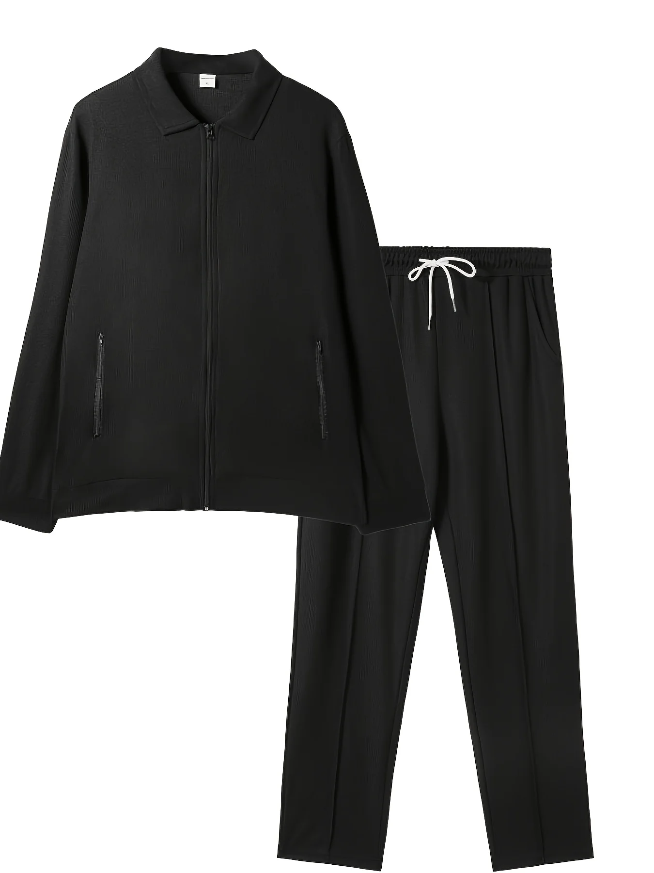 Conjunto deportivo de 2 piezas de manga larga de color sólido para hombre, conjunto de chaqueta y pantalones con cremallera, adecuado para deportes al aire libre