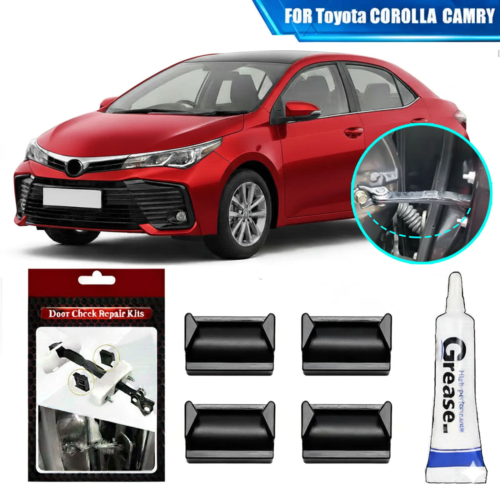 4Pcs Car Door Check Strap Check Assy Limiter Repair Kit Stopper Damping For Toyota Camry Corolla  Avensis Auris Sagging Door
