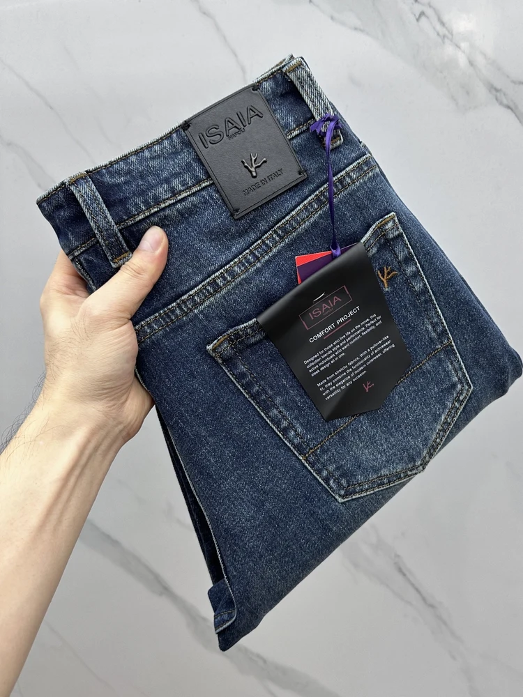 

Мужские джинсы из денима, легкие, роскошные, британский стиль, с эластичной средней посадкой, на молнии, на все сезоны, повседневные, осенне-зимние