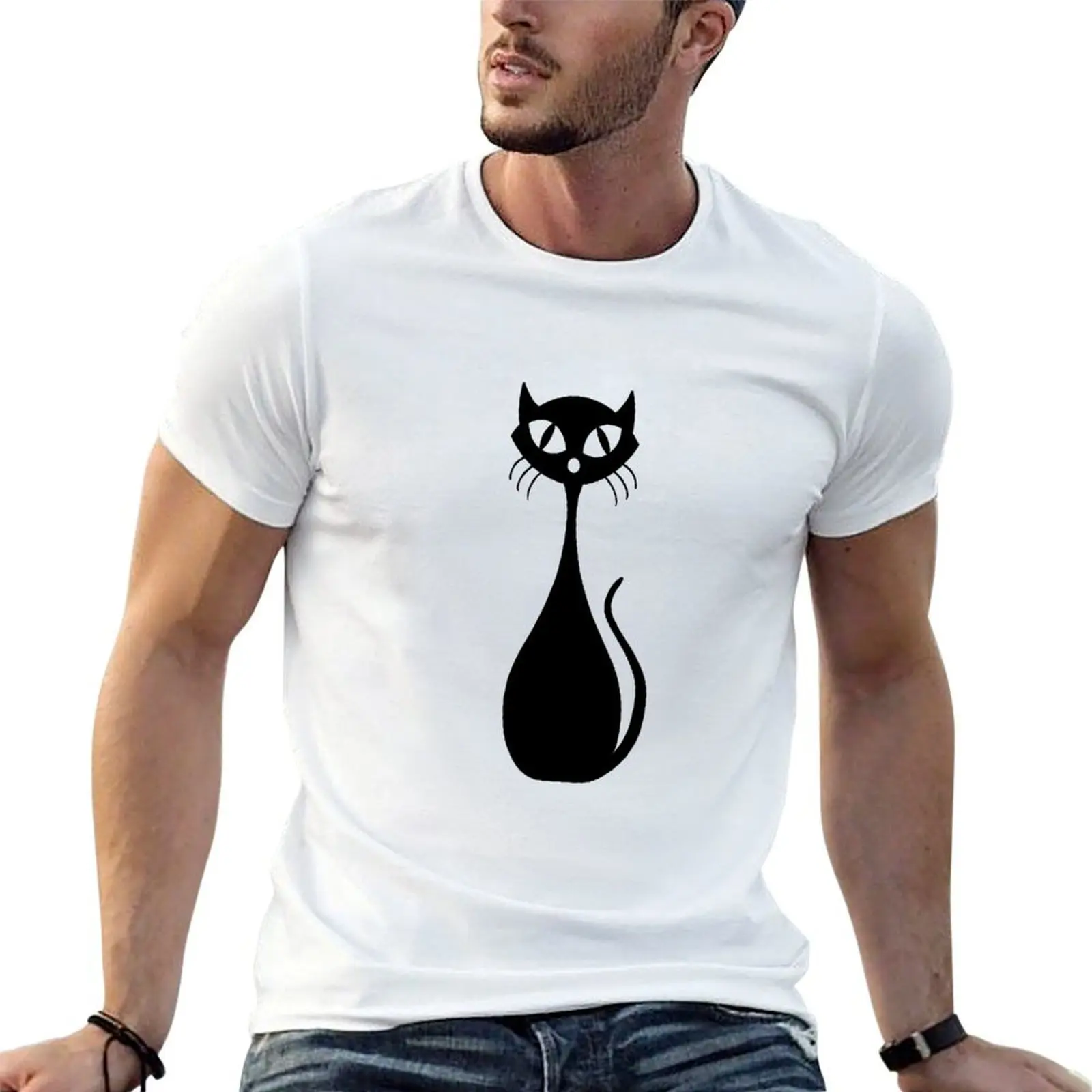 Mid Century Modern Cat T-Shirt man clothes oversize t-shirts man workout shirts for men
