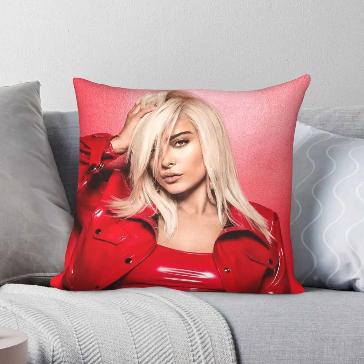Bebe Rexha Red Leather Jacket Square Pillowcase Polyester Linen Velvet Creative Zip Decorative Throw Pillow Case Home Cover 18