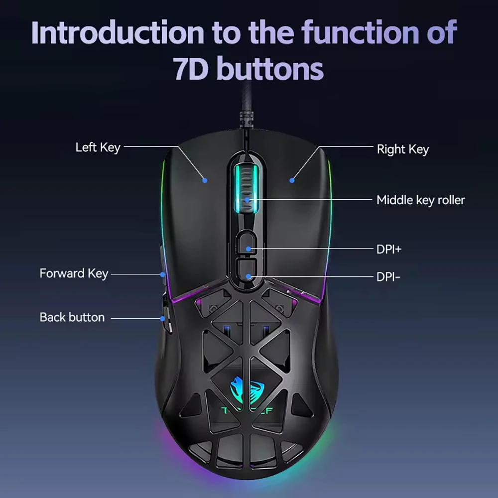 DPI 12800 USB WIred RGB Computer Gaming Optical Mouse With Removable Casing