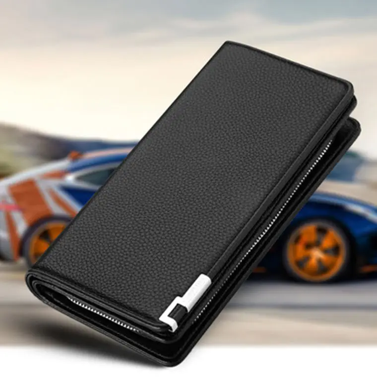 1pcs Men's PU Leather Slim Wallet with Multiple Card Slots & Phone Pocket Business Clutch Purse RFID Blocking Metal Edge