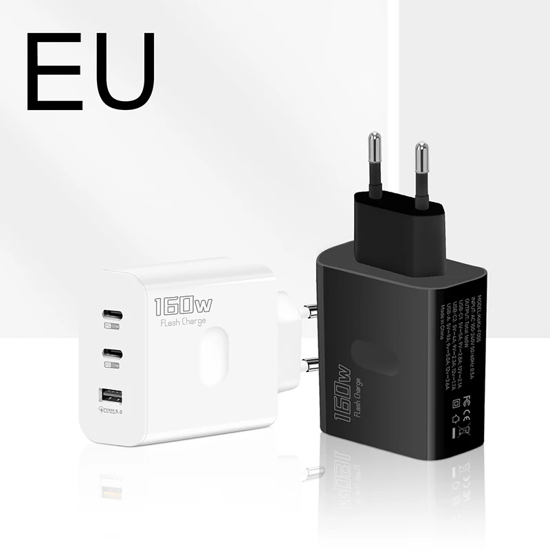 160W USB Type-C Phone GaN Charger USB-C PD Fast Charging Power Adapter For Huawei Xiaomi Realme For Tablet