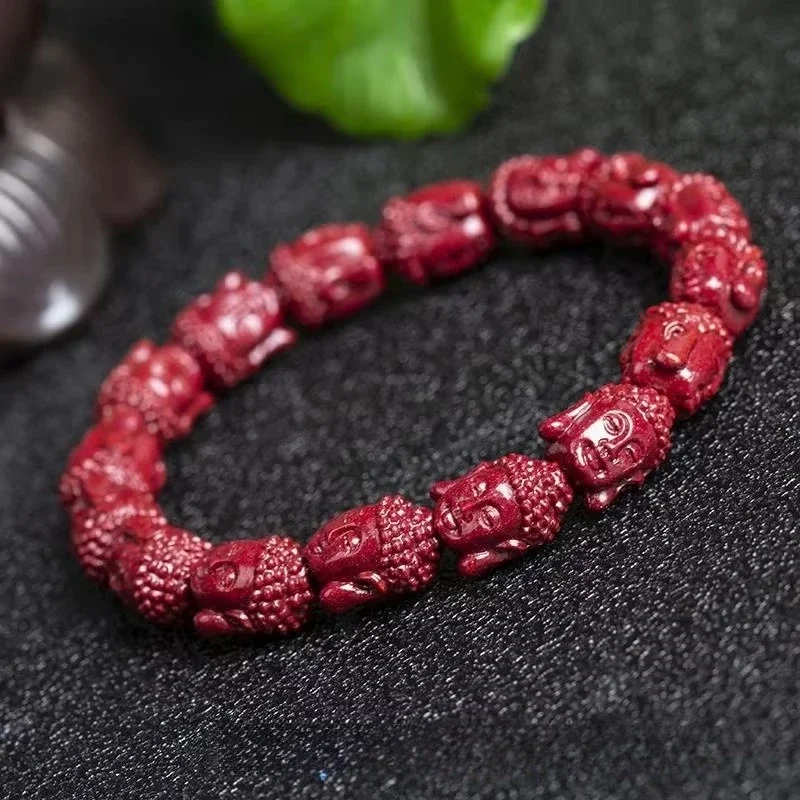 

Natural Cinnabar Buddha Head BRACELET HANDMADE, 96% High Content Cinnabar Bracelet making supplies Classic religious style jewel