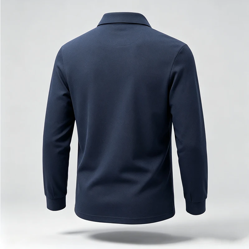 Trendiges Herren-Poloshirt mit Reverskragen, langen Ärmeln, Knopfleiste und Buchstabenmuster, ideal für kurze Ausflüge, gesellschaftliche Anlässe und als modische Streetwear. – Detail 16