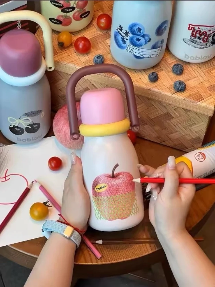 Portable Large Capacity and High Aesthetic 316 Insulated Cup for Girls, Straw Cup, Ice Cream Cup with Straw and Handle Rope
