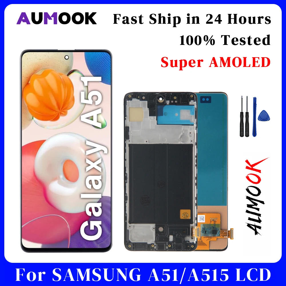 

6,5-дюймовый экран Super AMOLED для Samsung A51, ЖК-дисплей, дигитайзер в сборе, детали SM A515F A515U A515W A515X с рамкой, сенсорный экран