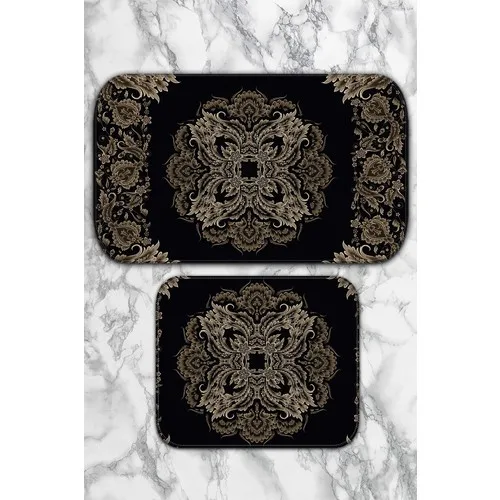 Bouquet Home 2'li Black Ottaman Suit Bath Mats and Toilet Seat Pad