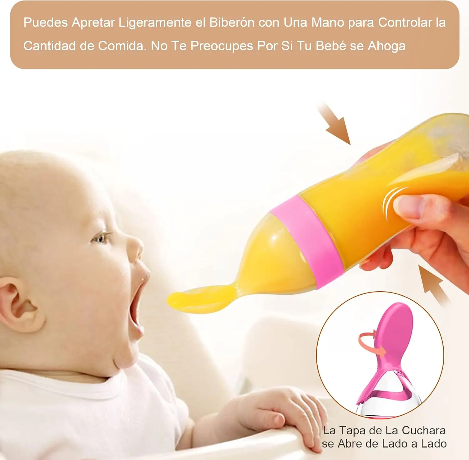 Bottle with Spoon, 1pc 3oz Baby Food Squeeze Spoon Feeder, Silicone Toddler Baby Bottle, Fresh Food Cereal Squeeze Feeder Warm,