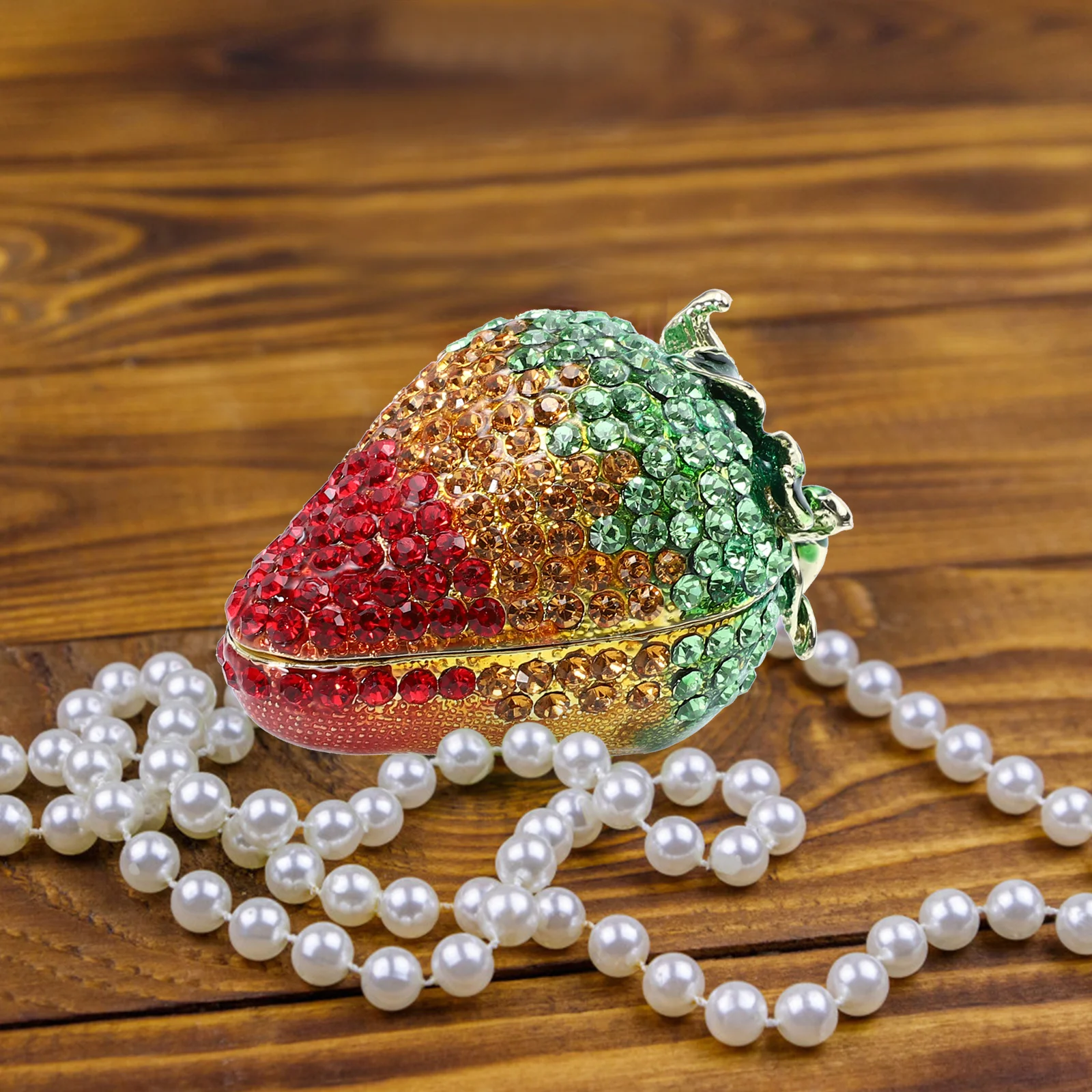 

Strawberry Jewelry Case Alloy Material Fashion Jewelry Storage Holder Desktop Bathroom Living Room Decoration Rhinestone