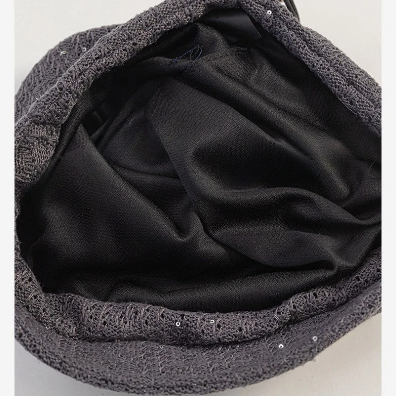 Koreanische Pailletten-Strickmütze für Damen, Herbst und Winter, vielseitig, lässiger Stil, mit Kordelzug und kurzer Krempe. – Detail 6