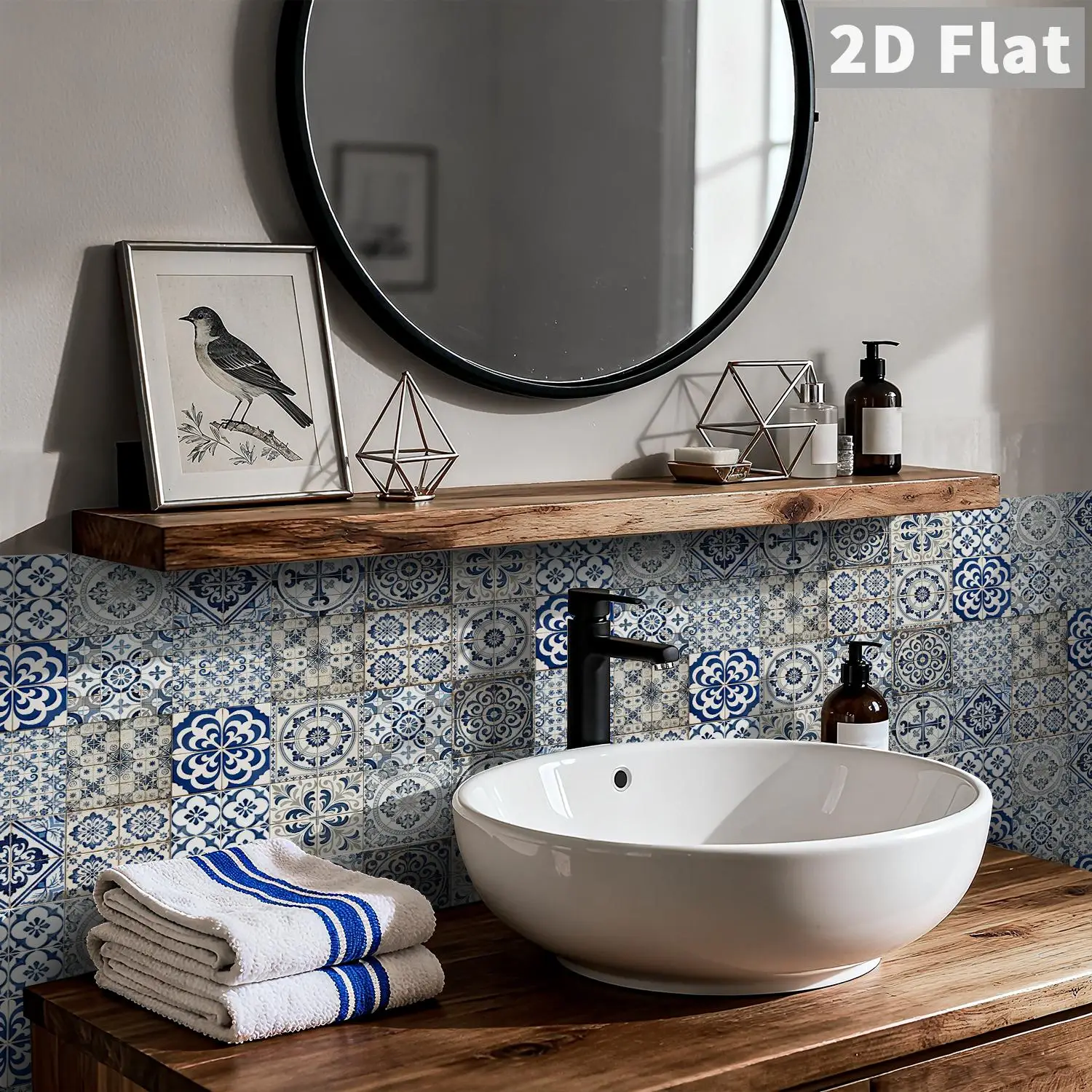 Retro floral tile decal, 36 waterproof self-adhesive wall stickers, suitable for splash proof kitchen and bathroom walls
