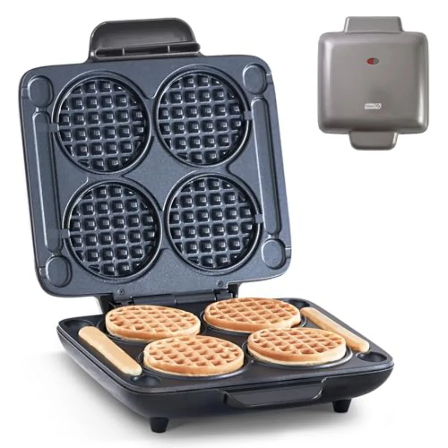 

Multi Mini Waffle Maker - Makes Four Waffles at Once for Family Breakfasts - Dual Nonstick Heating Plates and Easy-Release Surf