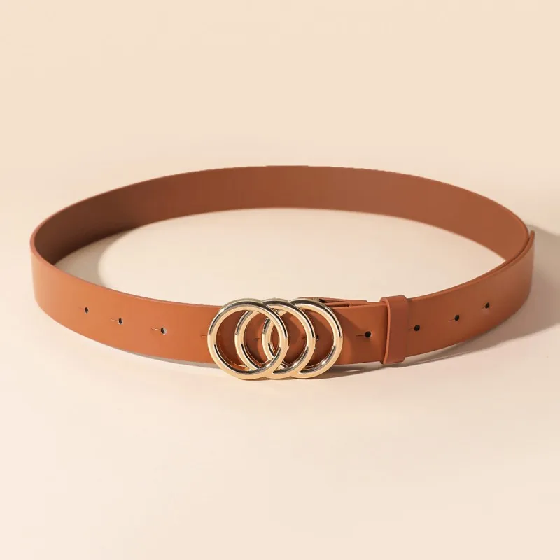Fashionable three circle gold buckle versatile waist belt
