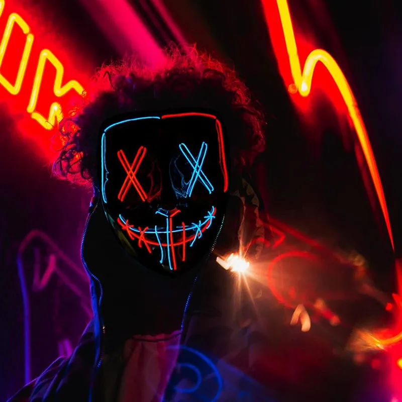 Maschera per travestimento luminosa spaventosa colorata senza fili Maschera di spurgo luminosa a LED Masquerad Maschera per il viso illuminata Uomo Donna Puntelli Cosplay