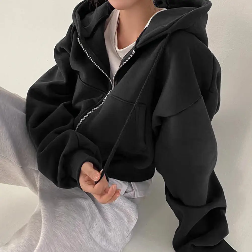 Women Hooded Coat Stylish Hooded Women's Sport Jacket with Drawstring Pockets Elastic Cuff Hem for Casual Daily Wear Autumn