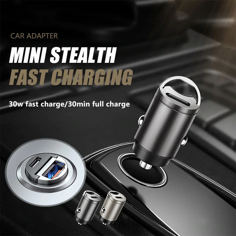 Mini Stealth Car Adapter QC 4.0 3.0 Quick Charge Type C PD Charger 30W PD+QC/PD+PD Car Charger For iPhone 12 13 Huawei Xiaomi