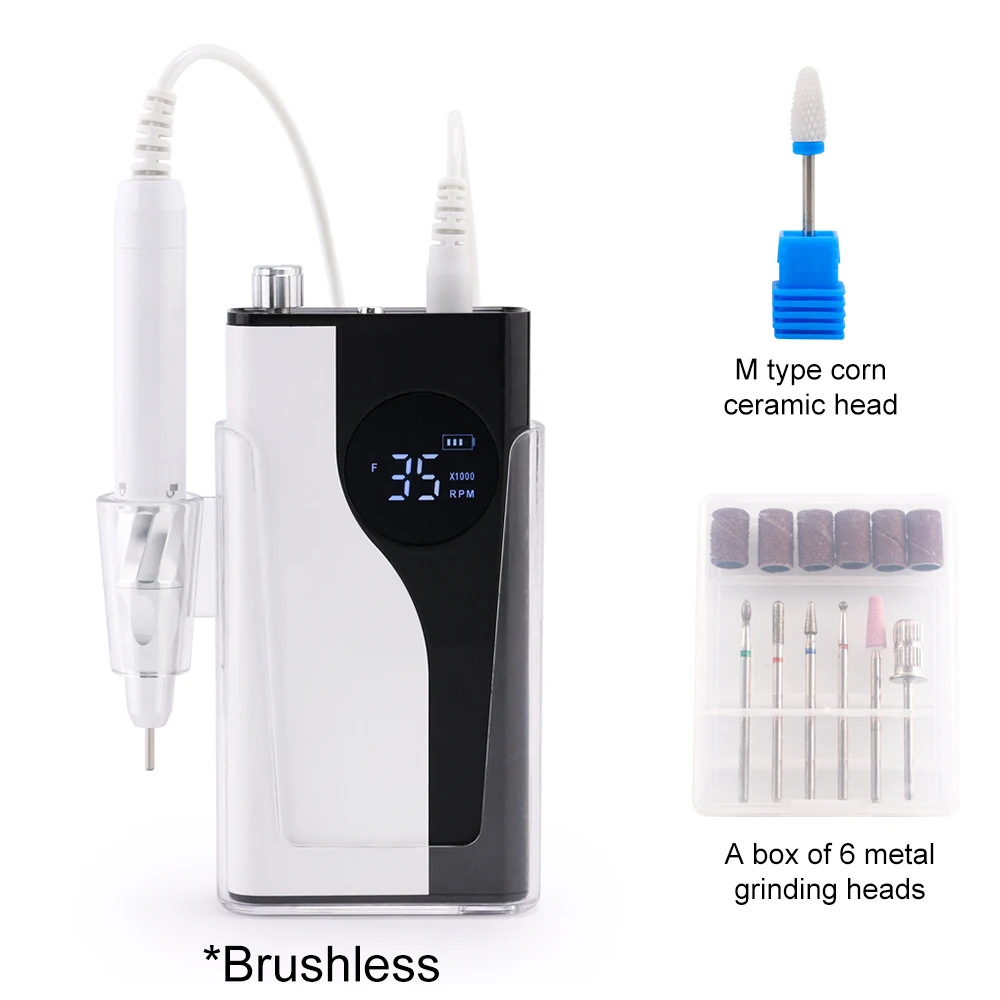 35K borstelloze 85W draadloze nagelboormachine 35000 RPM draagbare oplaadbare manicure gemengde kleuren elektrische nagelvijlboor