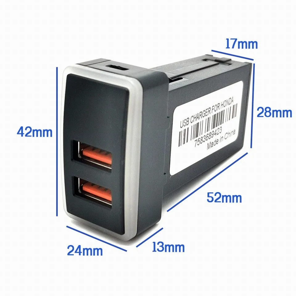 NEW 12V Dual USB Car Charger QC3.0 LED Voltmeter Power Adapter With Digital Voltage Display ForHONDA (43mm*24mm) Auto parts