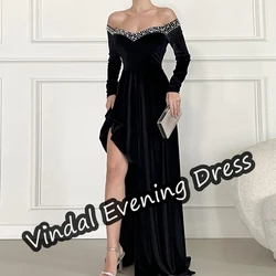 Vindal Sweetheart Neckline Evening Dress Floor Length Elegant Built-in Bra Sexy Saudi Arabia Velour Long Sleeves For Woman 2024