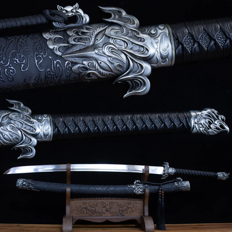 Handmade Chinese Battle Sword High Manganese Steel Blade Real Full Size Ready Training Silver Flame Kongfu Catana