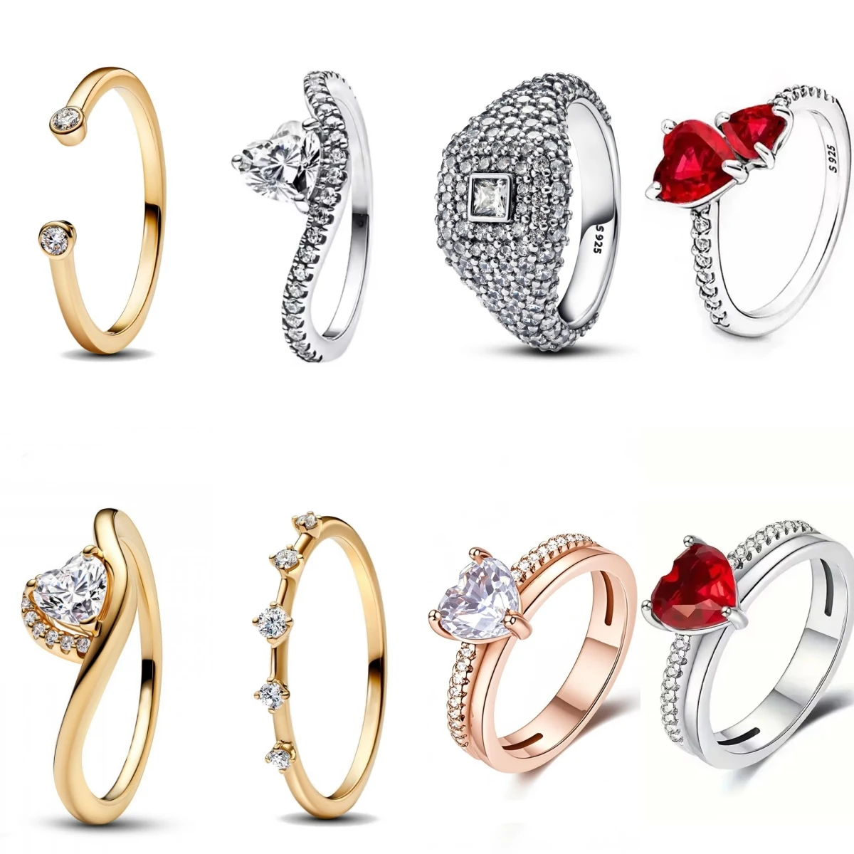 Cincin Perak 925 Baru Zirkon Bentuk Persegi Hati Ganda Untuk Wanita Ibu Perak Asli 925 Cincin Pernikahan Hari Valentine Perhiasan Hadiah