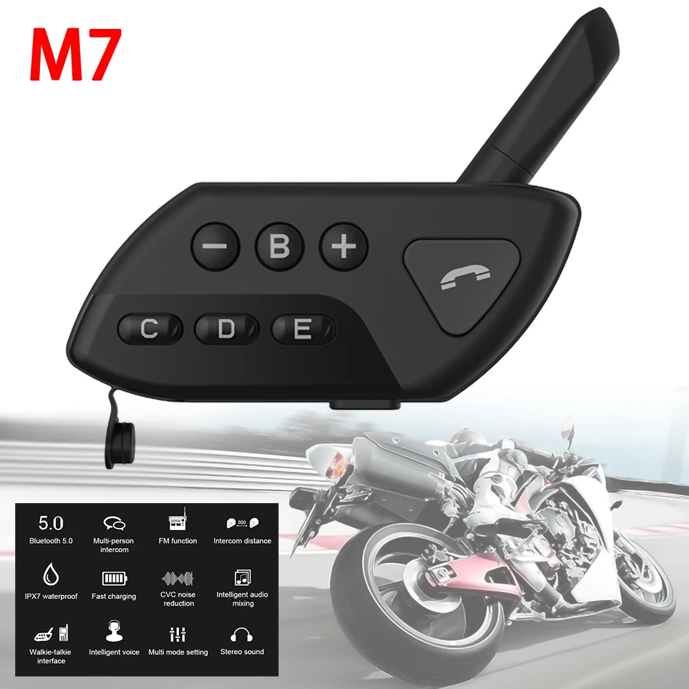 

M7 Multi BT Interphone Motorcycle Bluetooth Helmet Intercom Intercomunicador Moto Interfones Headset FM MP3 Waterproof