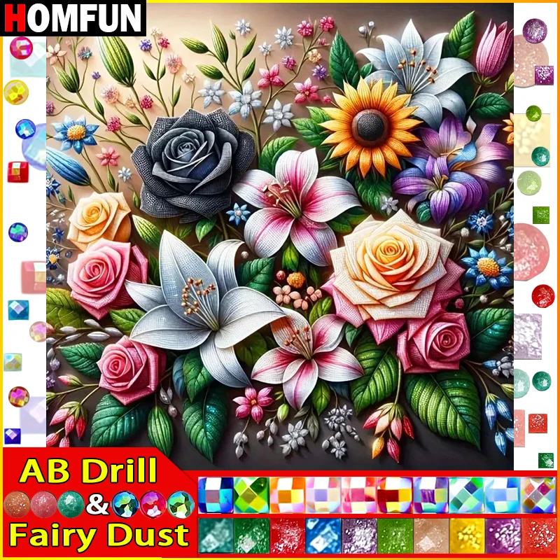 HOMFUN Fairy Dust AB Diamond Painting Full Square/Round Diamond \