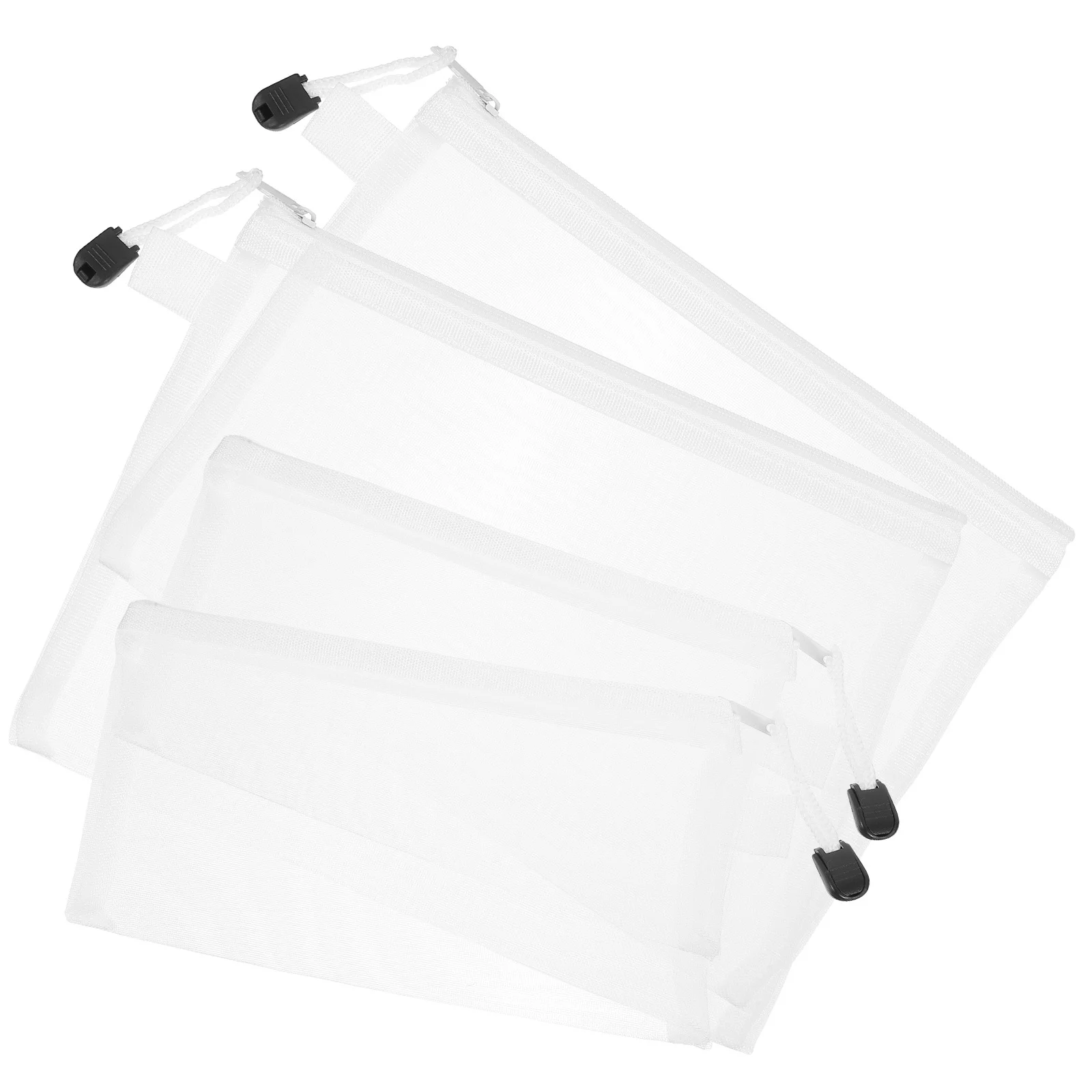 4Pcs 지퍼 파일 파우치 메쉬 문서 가방 종이 파일 펜을위한 투명한 보관 파우치 화장품 교육 액세서리