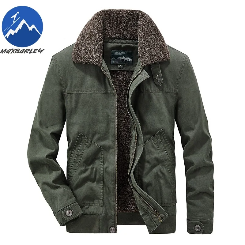 Maxbarley Mens Padding Coat Turndown Collar American Style Lightweight Padded Jacket Plus Size Hiking Warm Lamb Fleece Jackets